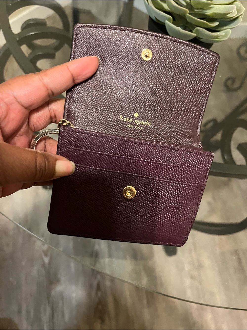 kate spade Plum Saffiano Leather Small Wallet with Gold Hardware - Picture 6 of 15